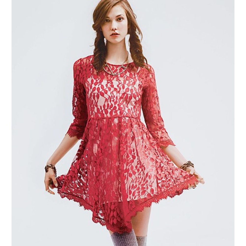 Free people red lace dress sz 4